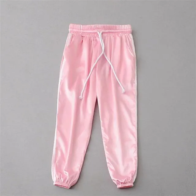 10 Color Women's Elastic High Waist Baggy Striped Sportswear Pants