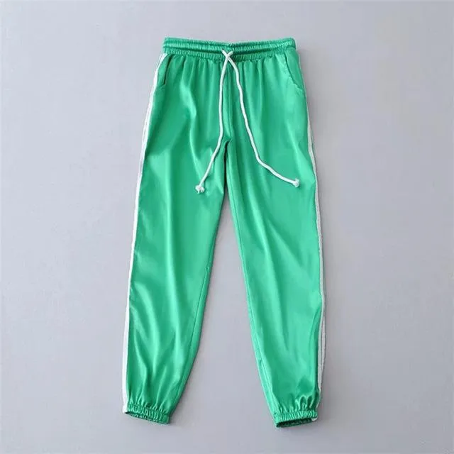 10 Color Women's Elastic High Waist Baggy Striped Sportswear Pants