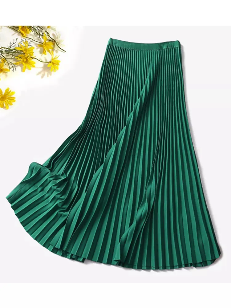 12 Colors Solid Purple Green Skirt Women High Waisted Summer Long Skirt New 2024 Elegant Ladies Office Skirts Midi Spring C-018