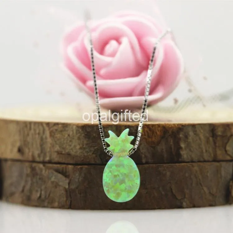 1Pc Synthetic 7.1X14mm White Pineapple Opal Necklace with Gold Chain