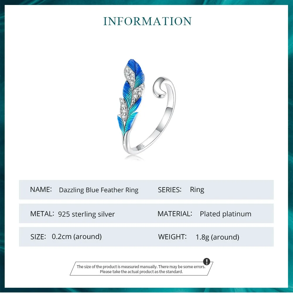 925 Sterling Silver Dazzling Blue Feather Pave Setting CZ Ring for Women