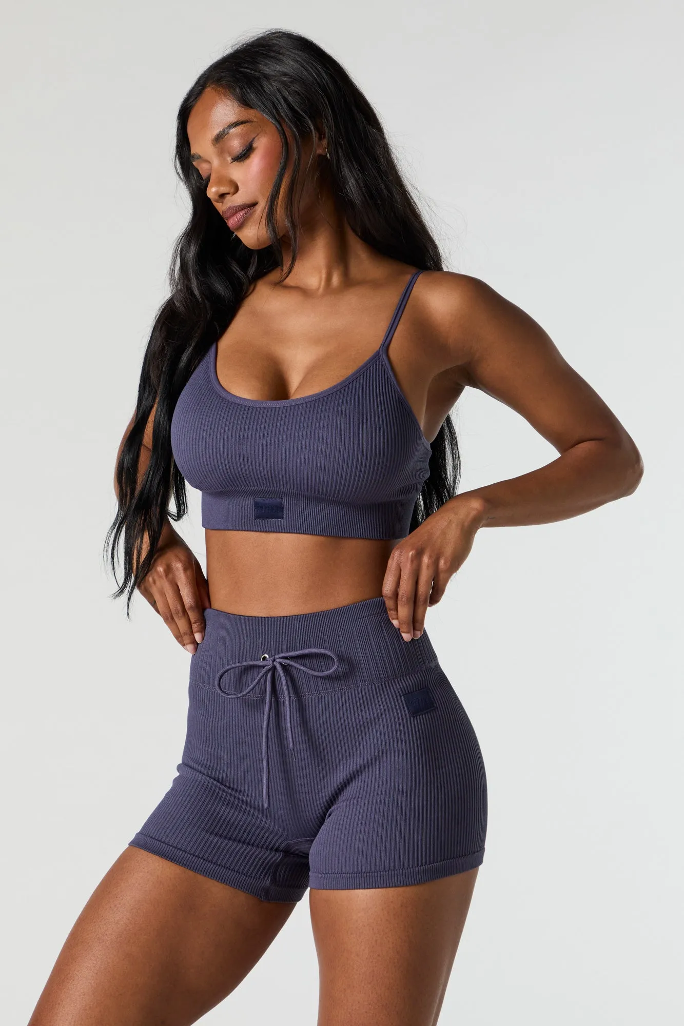 Active Seamless Ribbed Drawstring Short