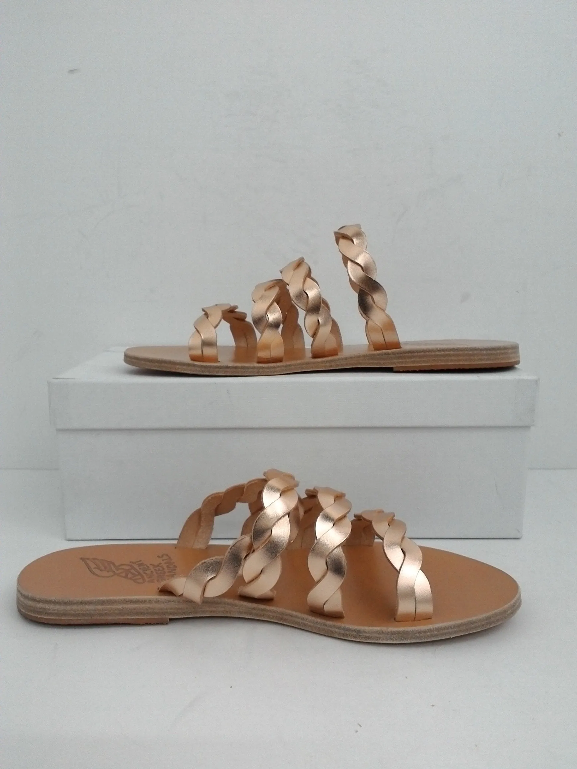 Ancient Greek Sandals Women's Flat Sandals Rose Gold Leather Size 38