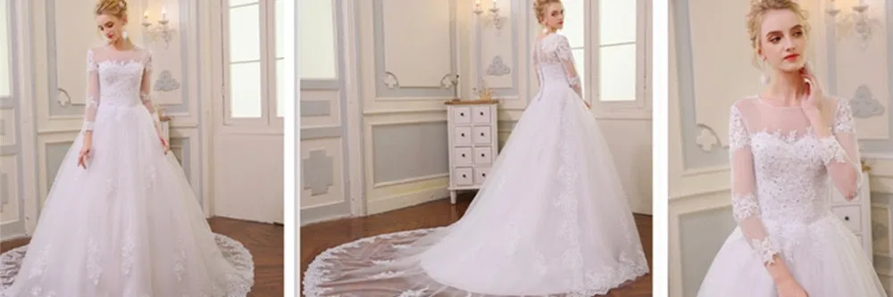 Arabic Dubai A-Line Gown Long Sleeves Big Train Lace Wedding Dress