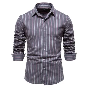 Autumn 100% Cotton Striped Shirt for Men Long Sleeve  Turn-down Collar Social Mens Shirts Classic Business Men Clothing