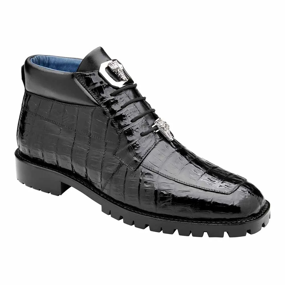 Belvedere Gallardo Genuine Caiman Crocodile Black Boots For Men