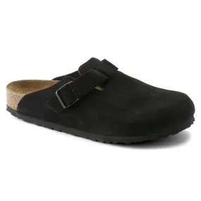 BIRKENSTOCK UNISEX Boston Soft Footbed Suede Leather (Black - Regular Fit)