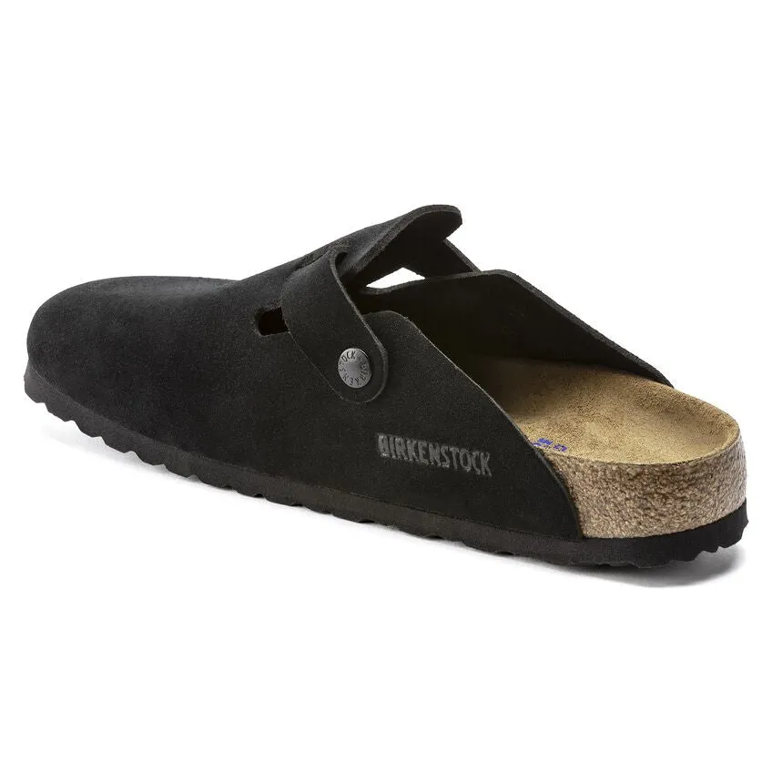 BIRKENSTOCK UNISEX Boston Soft Footbed Suede Leather (Black - Regular Fit)