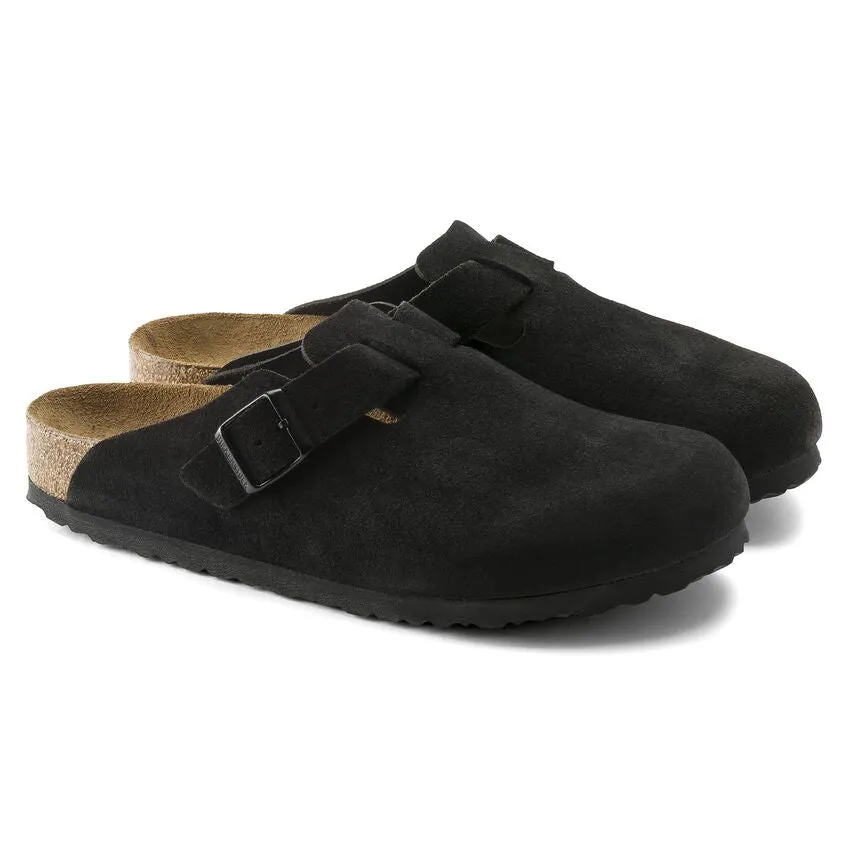 BIRKENSTOCK UNISEX Boston Soft Footbed Suede Leather (Black - Regular Fit)