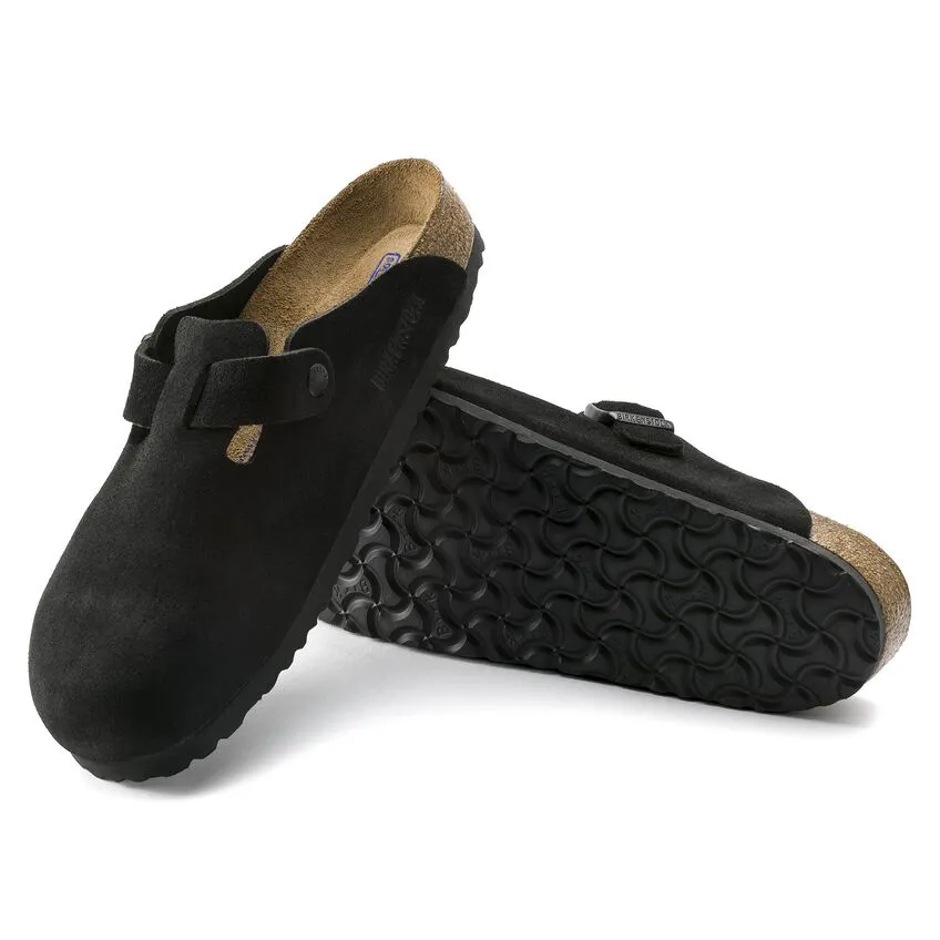 BIRKENSTOCK UNISEX Boston Soft Footbed Suede Leather (Black - Regular Fit)