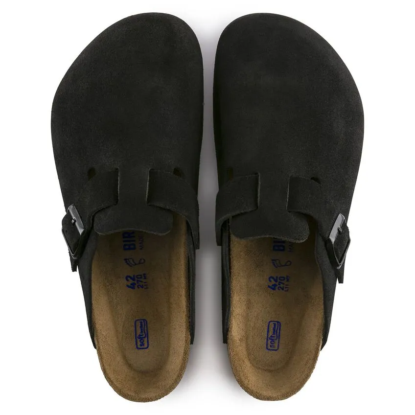 BIRKENSTOCK UNISEX Boston Soft Footbed Suede Leather (Black - Regular Fit)