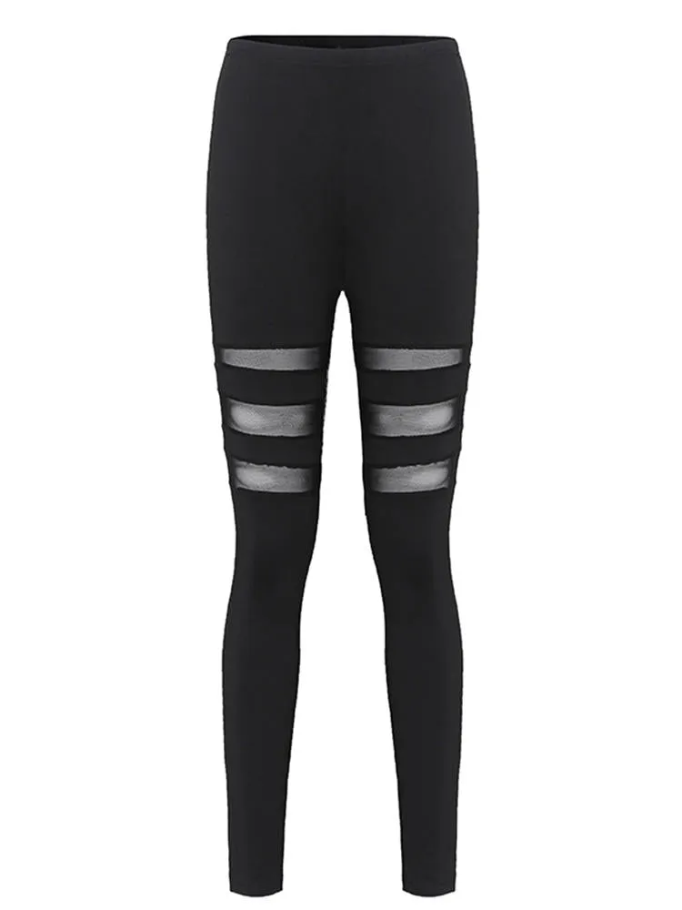 Black Women Mesh Insert Yoga Running Leggings