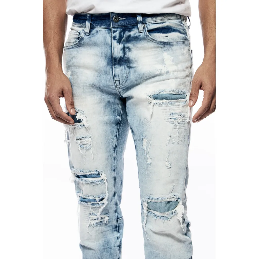 Bleach Washed Rip & Repaired Jeans - Cabana Blue