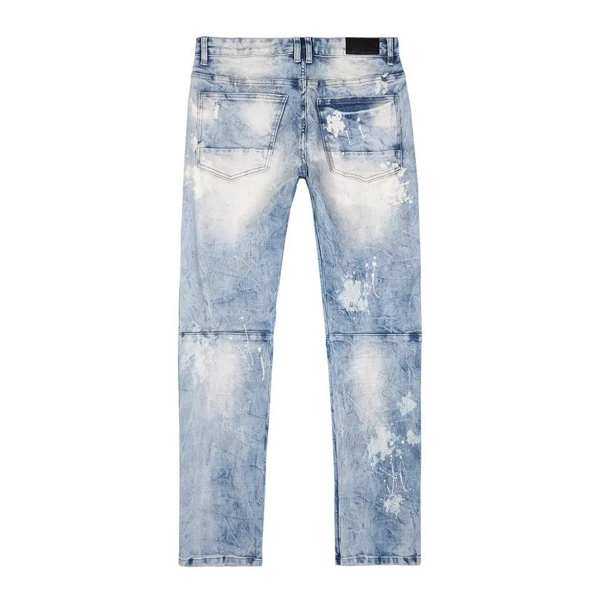 Bleach Washed Rip & Repaired Jeans - Cabana Blue