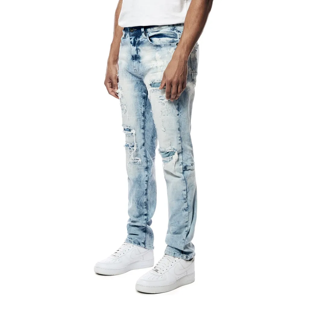 Bleach Washed Rip & Repaired Jeans - Cabana Blue