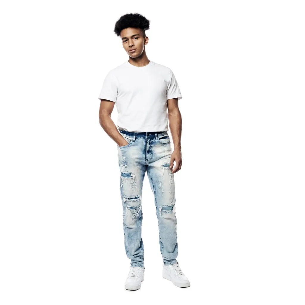 Bleach Washed Rip & Repaired Jeans - Cabana Blue