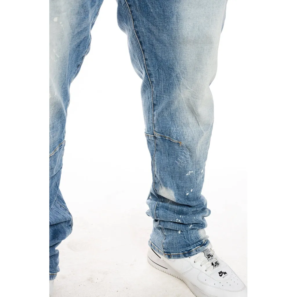 Bleached Detail Semi Basic Jeans - Ocean Blue