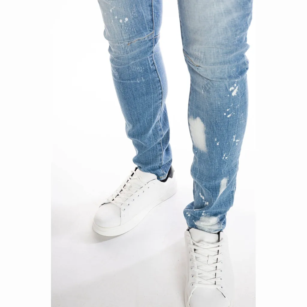 Bleached Detail Semi Basic Jeans - Ocean Blue