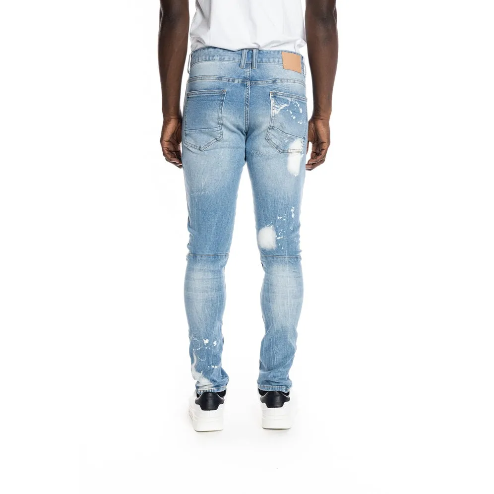 Bleached Detail Semi Basic Jeans - Ocean Blue