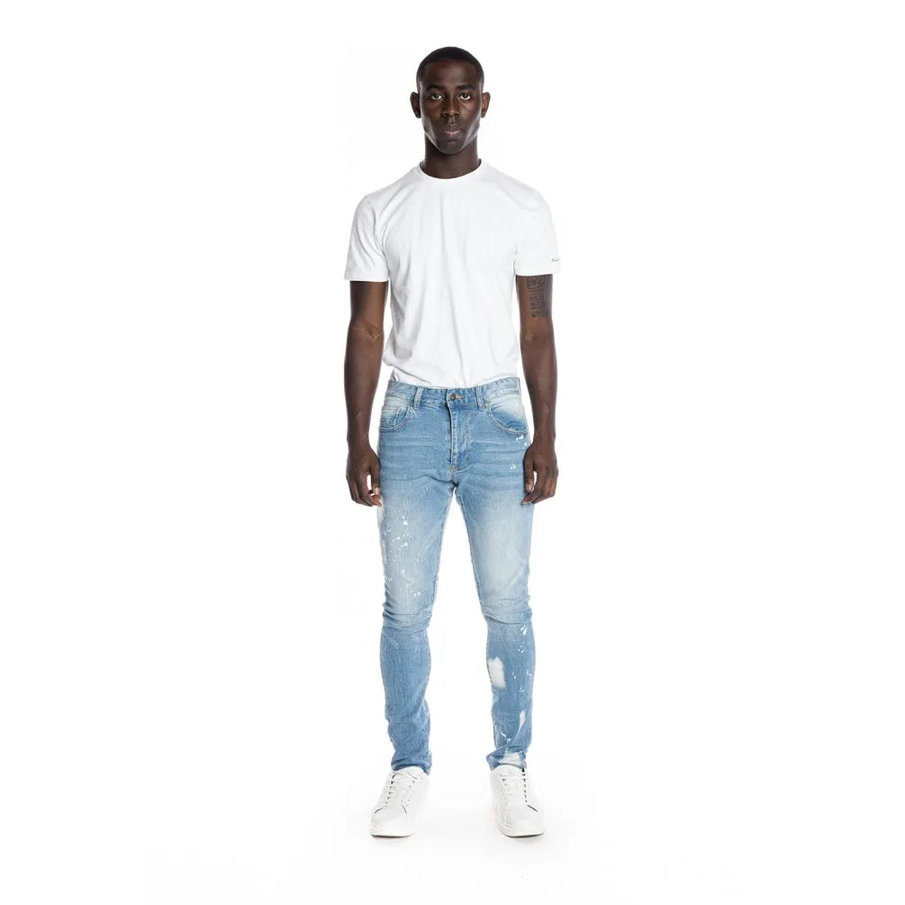 Bleached Detail Semi Basic Jeans - Ocean Blue