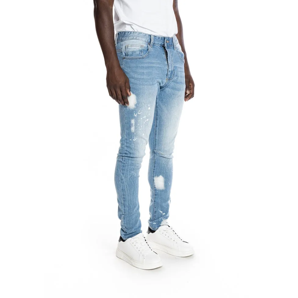 Bleached Detail Semi Basic Jeans - Ocean Blue