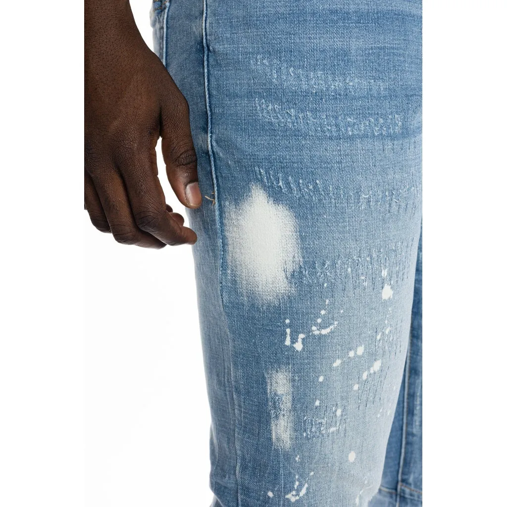 Bleached Detail Semi Basic Jeans - Ocean Blue