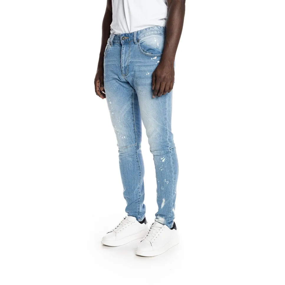 Bleached Detail Semi Basic Jeans - Ocean Blue