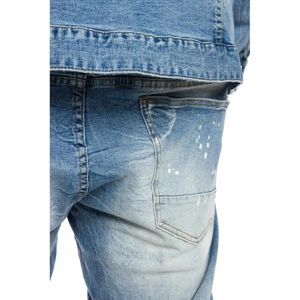 Bleached Detail Semi Basic Jeans - Ocean Blue