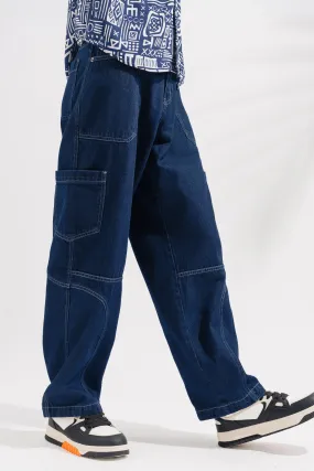 Blue Contrast Seam Cargo Men's Jeans