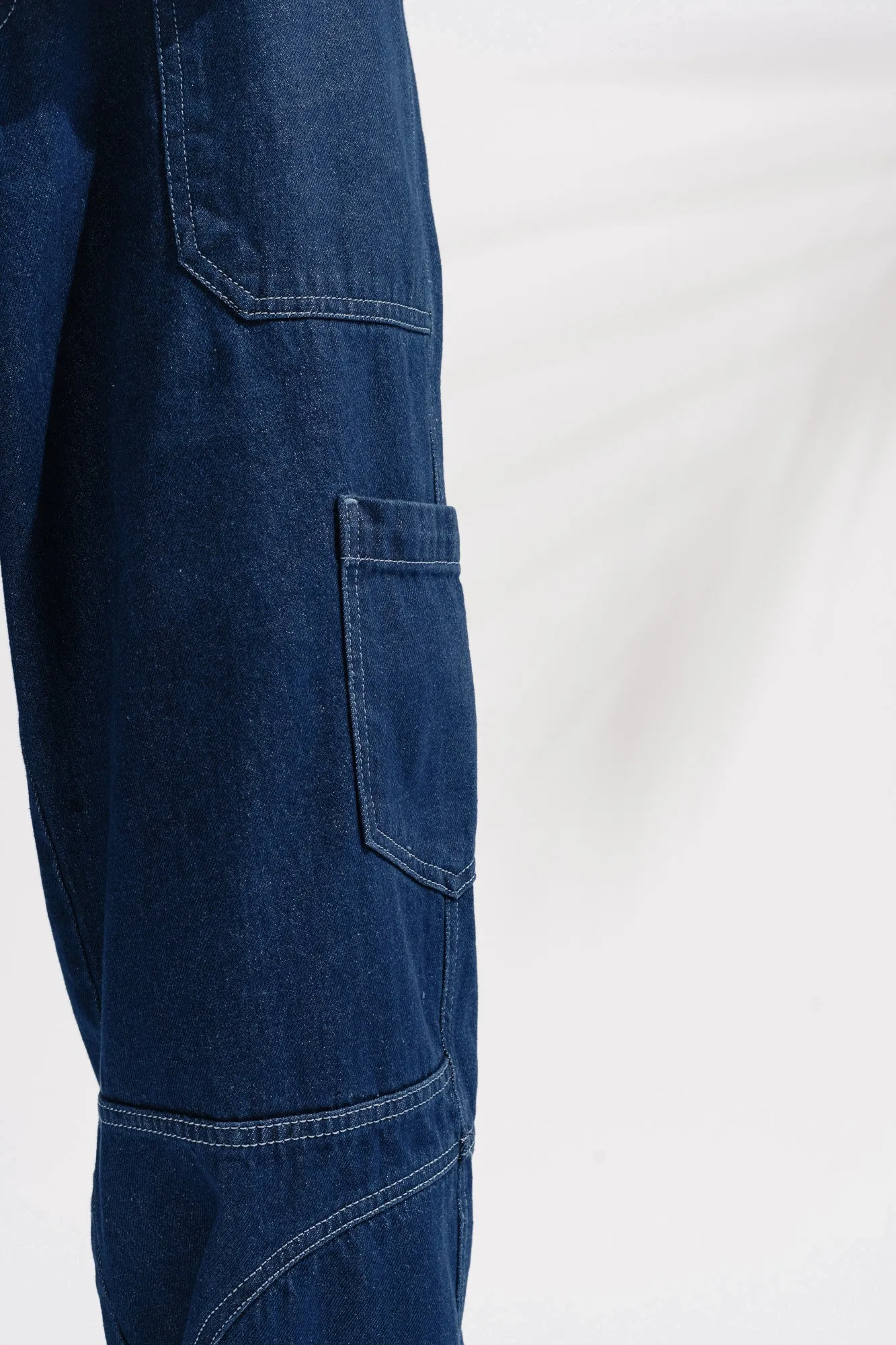 Blue Contrast Seam Cargo Men's Jeans