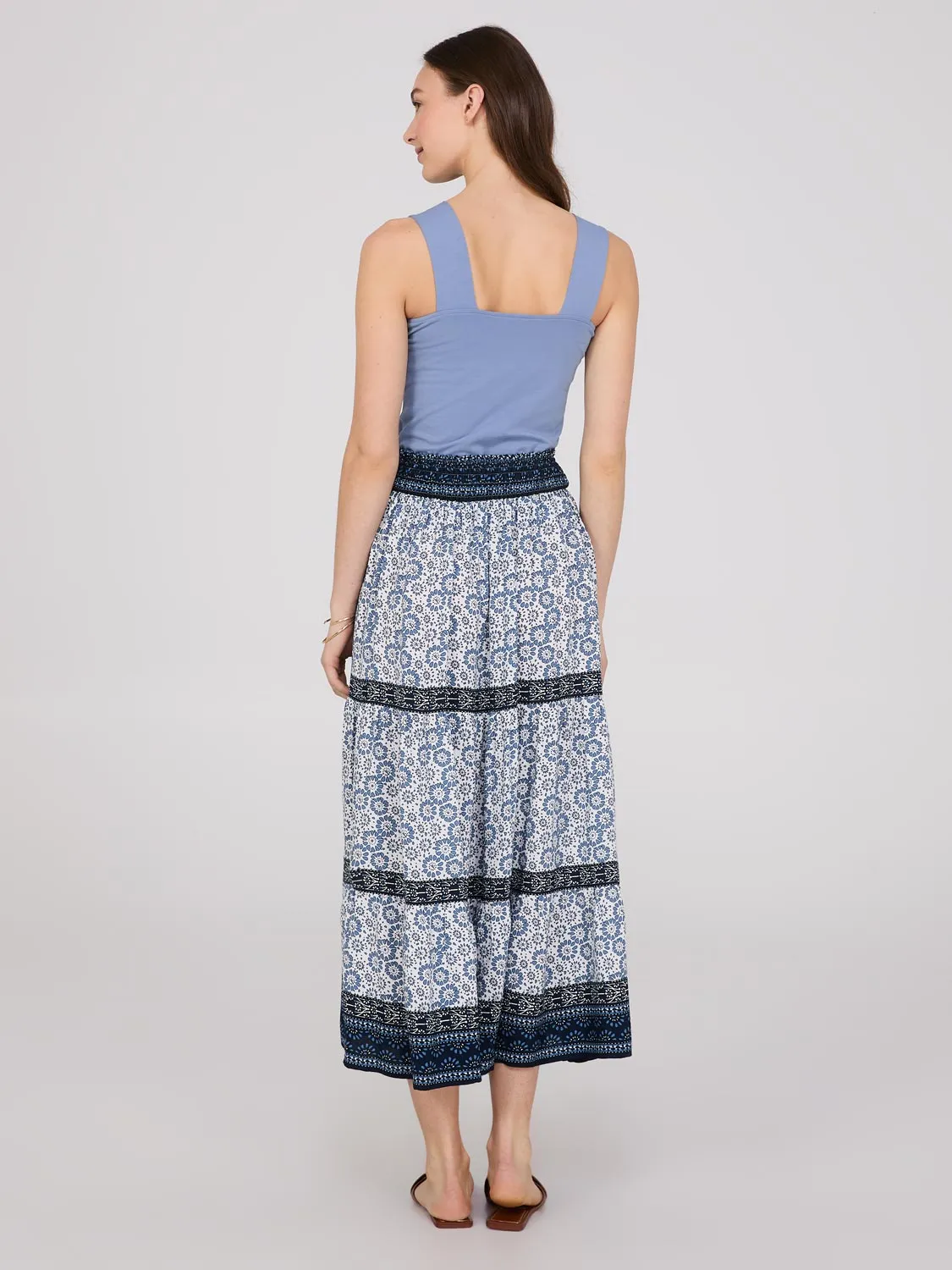 Border Print 3-Tier Maxi Skirt