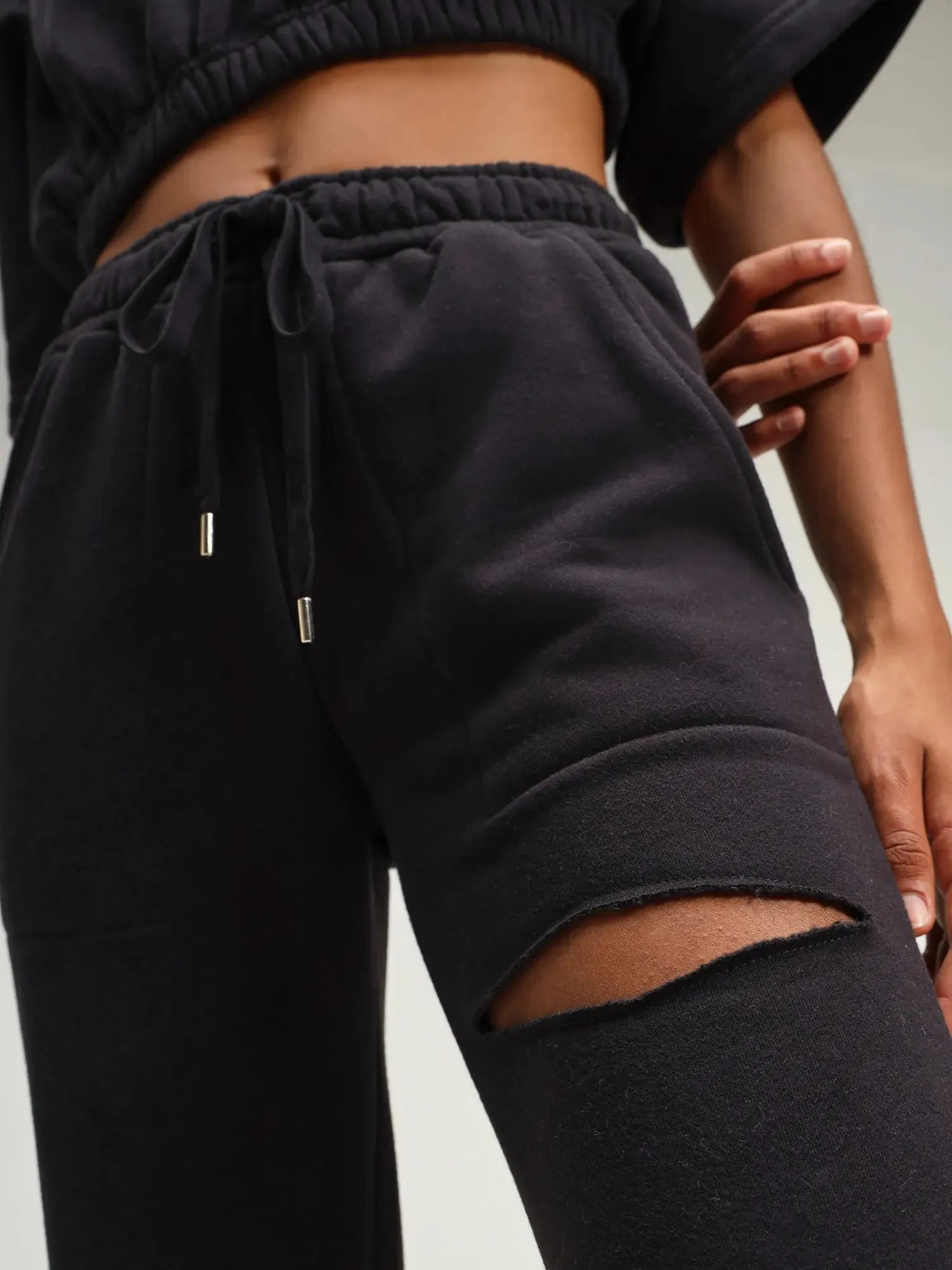 Boston Black Straight Leg Slit Joggers