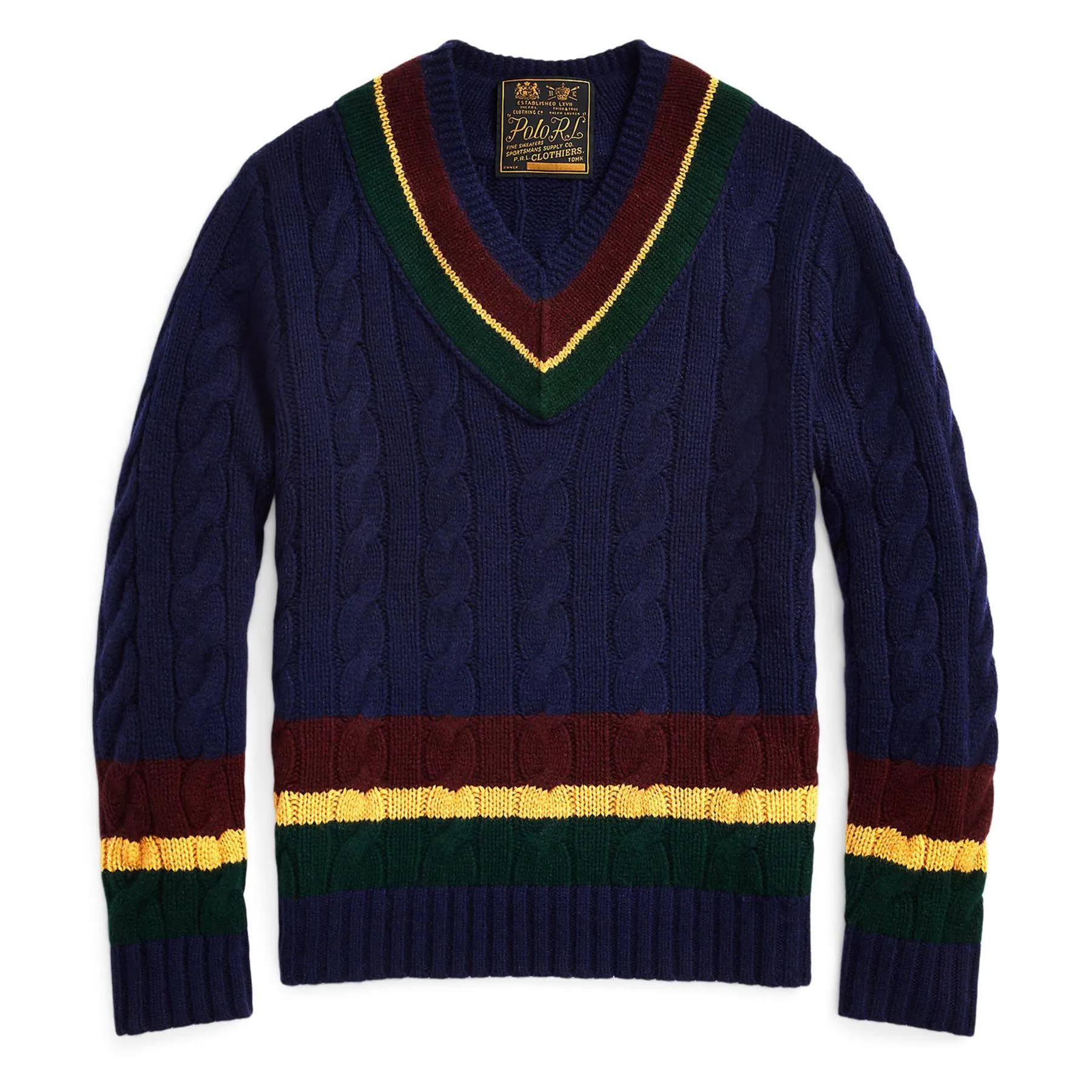 Cable Knit Wool-Cashmere Cricket Sweater Navy Combo - AW23