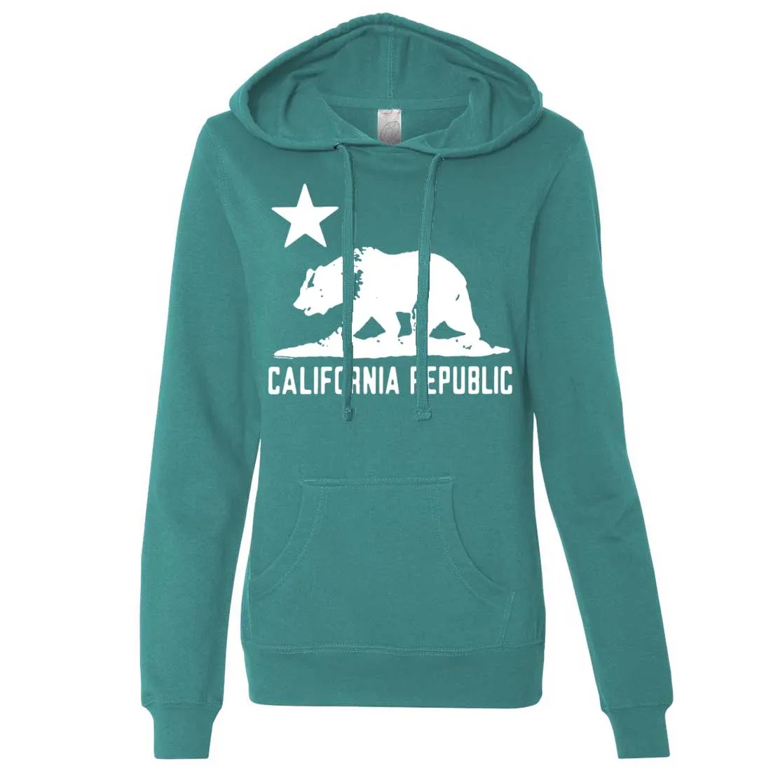 California Flag Oversize White Silhouette Ladies Fitted Hoodie