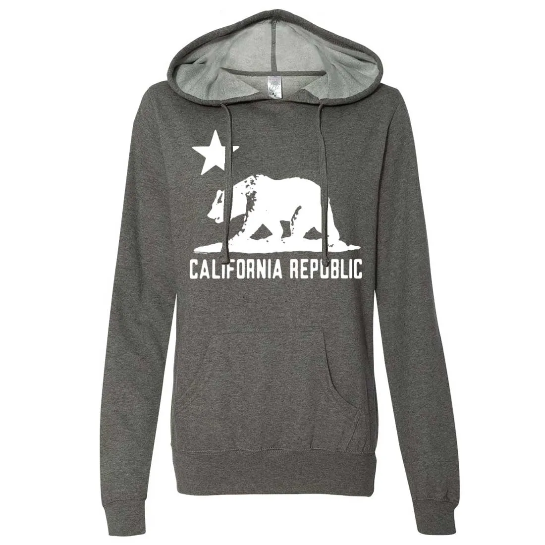 California Flag Oversize White Silhouette Ladies Fitted Hoodie