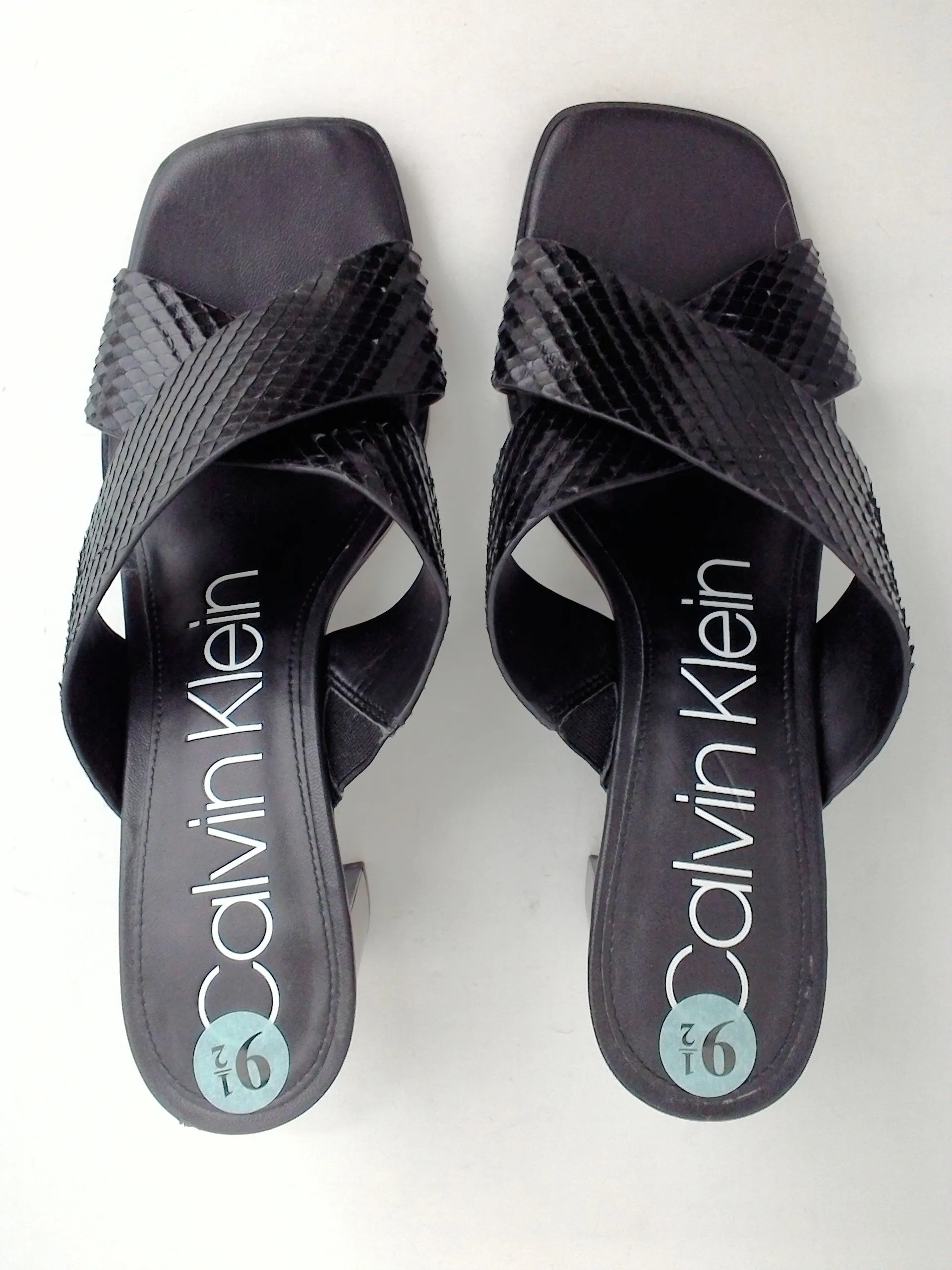 Calvin Klein Women's Snake Block Heel Sandal, Black Size 9.5 M