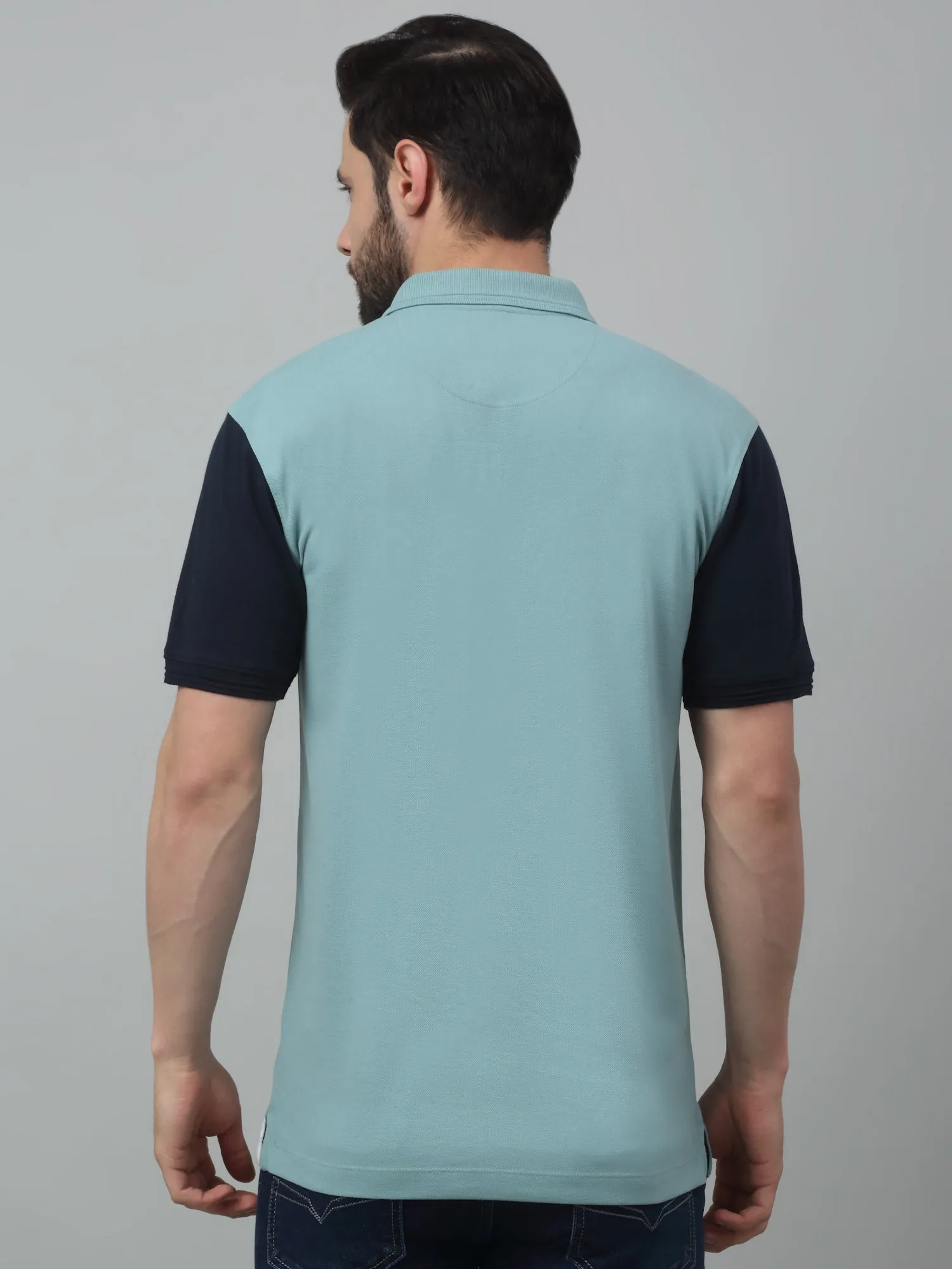 Cantabil Aqua Color-Block Polo Neck Half Sleeve T-shirt For Men