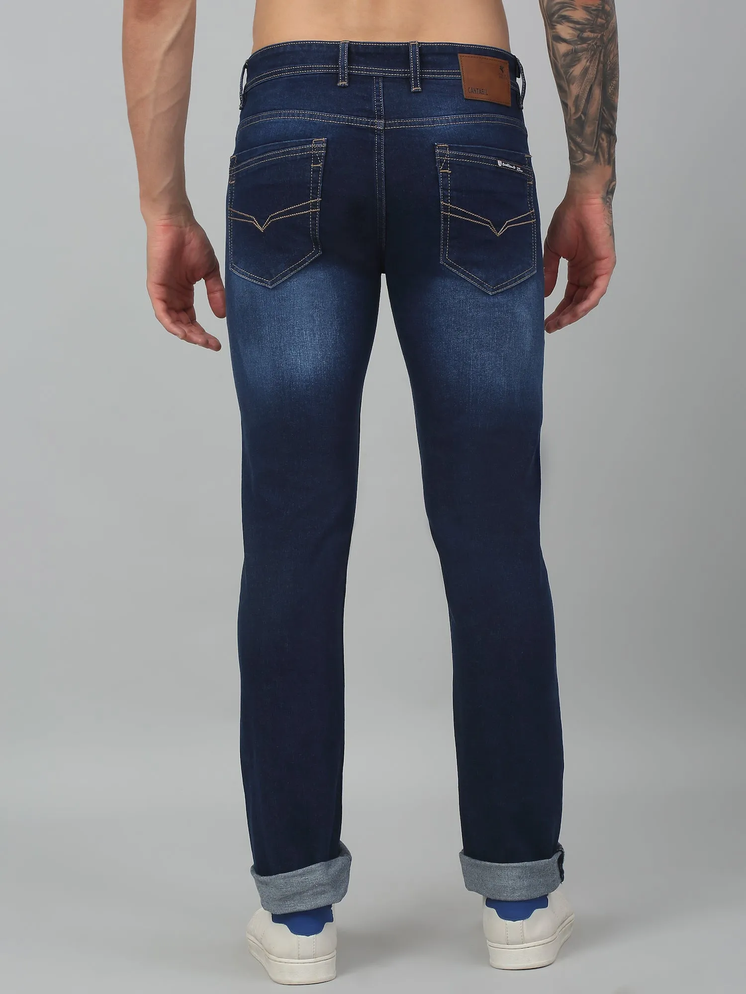 Cantabil Blue Solid Mid Rise Full Length Stretchable Jeans For Men