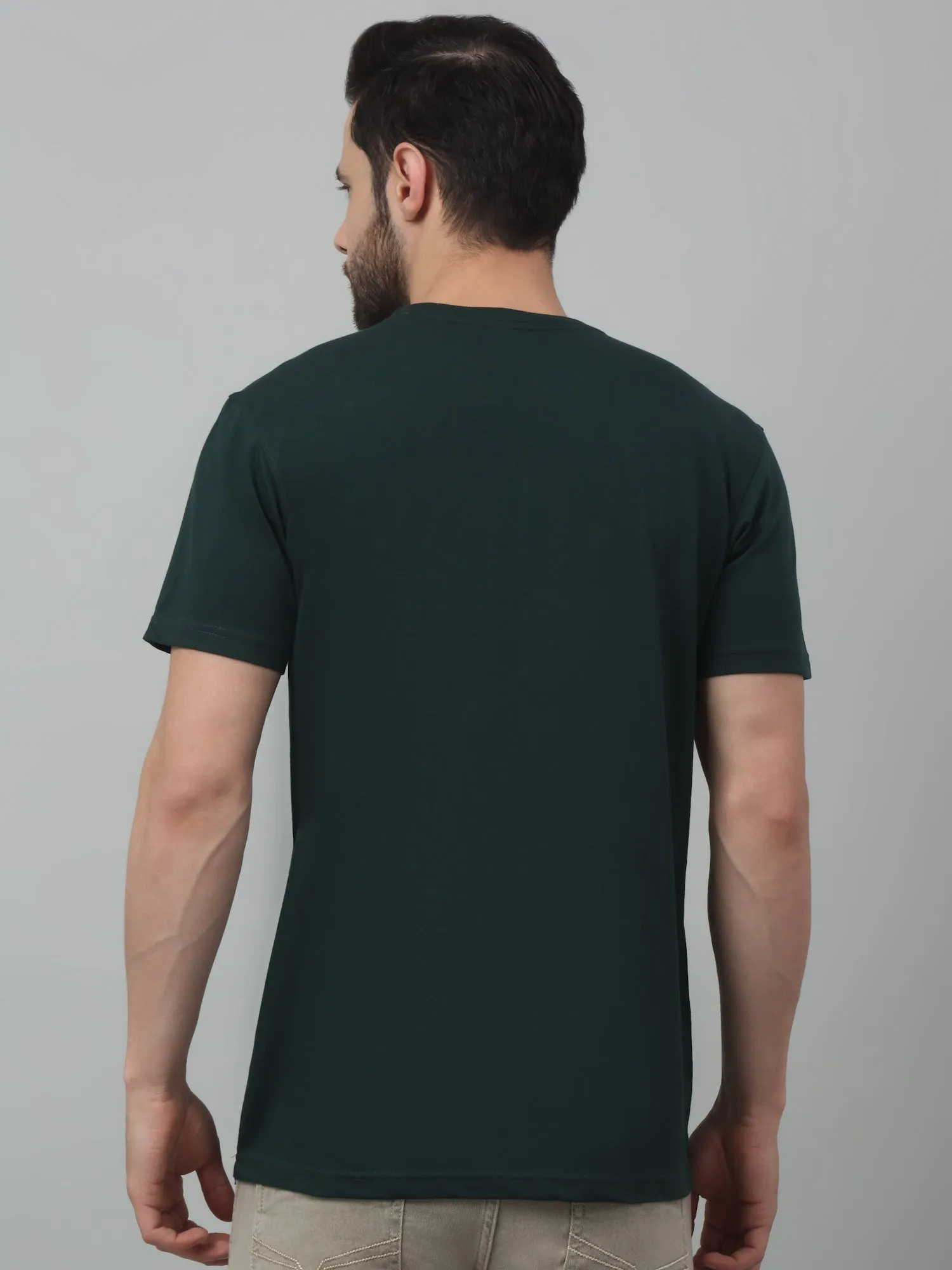 Cantabil Bottle Green Printed Round Neck Half Sleeve T-shirt For Men