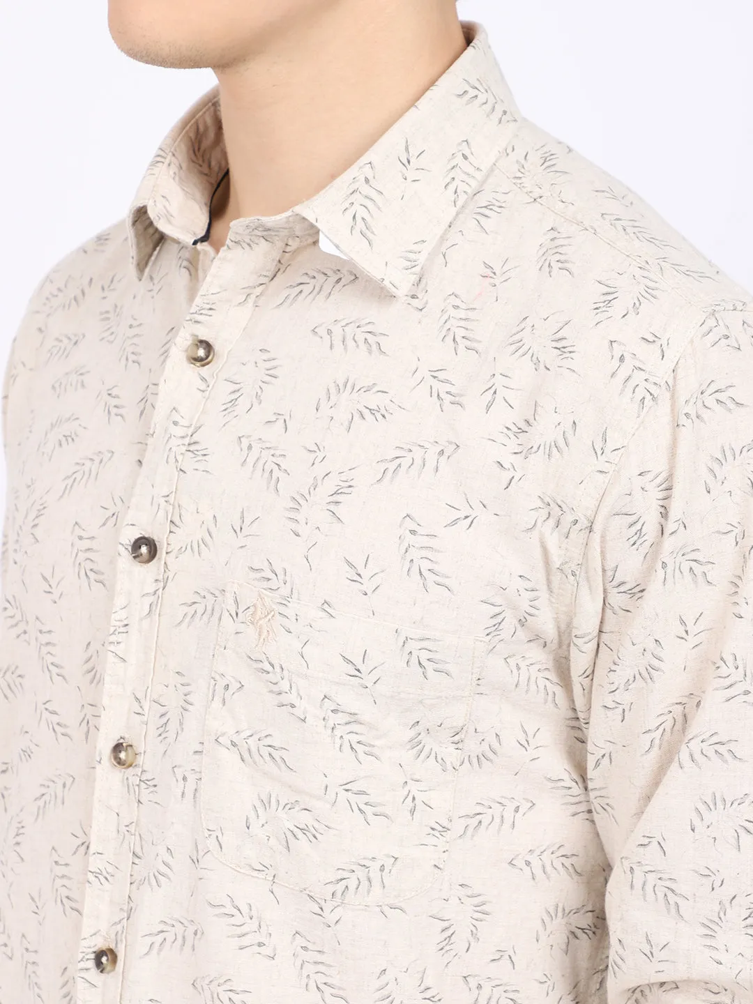 Cantabil Cotton Blend Printed Off White Full Sleeve Casual Shirt for Men with Pocket