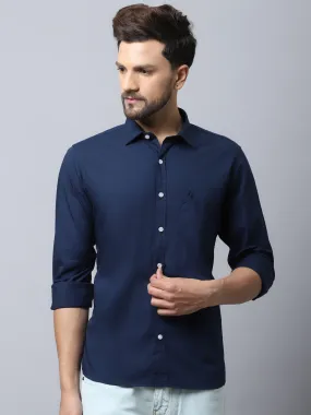 Cantabil Cotton Blend Solid Navy Blue Full Sleeve Casual Shirt for Men with Pocket