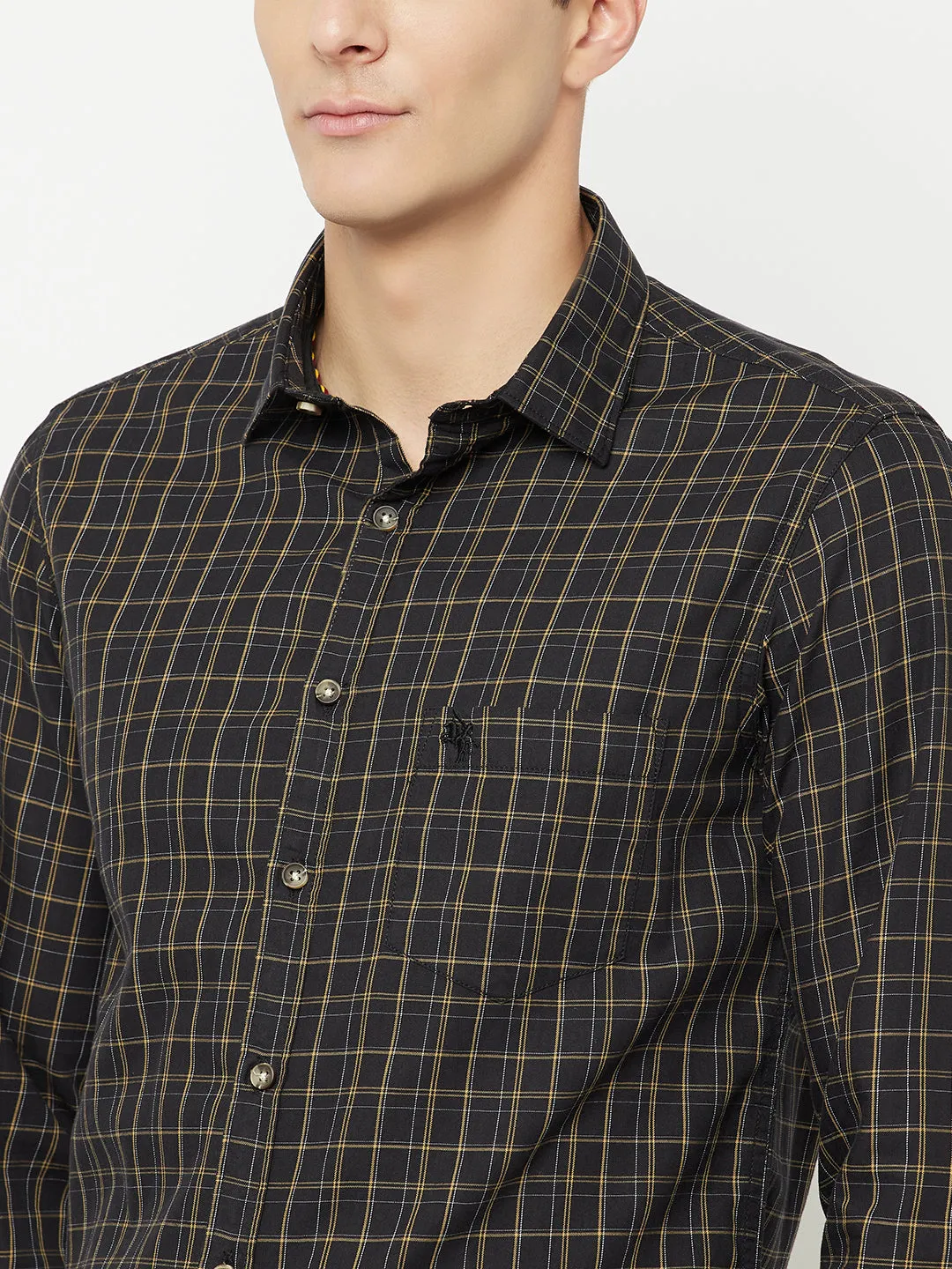 Cantabil Cotton Checkered Black Full Sleeve Casual Shirt for Men with Pocket