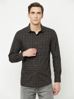 Cantabil Cotton Checkered Black Full Sleeve Casual Shirt for Men with Pocket