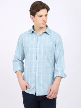 Cantabil Cotton Checkered Blue Full Sleeve Casual Shirt for Men with Pocket