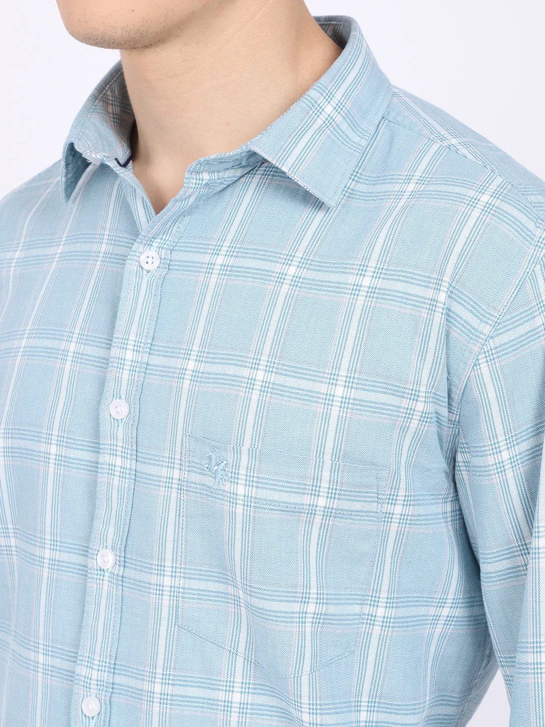 Cantabil Cotton Checkered Blue Full Sleeve Casual Shirt for Men with Pocket