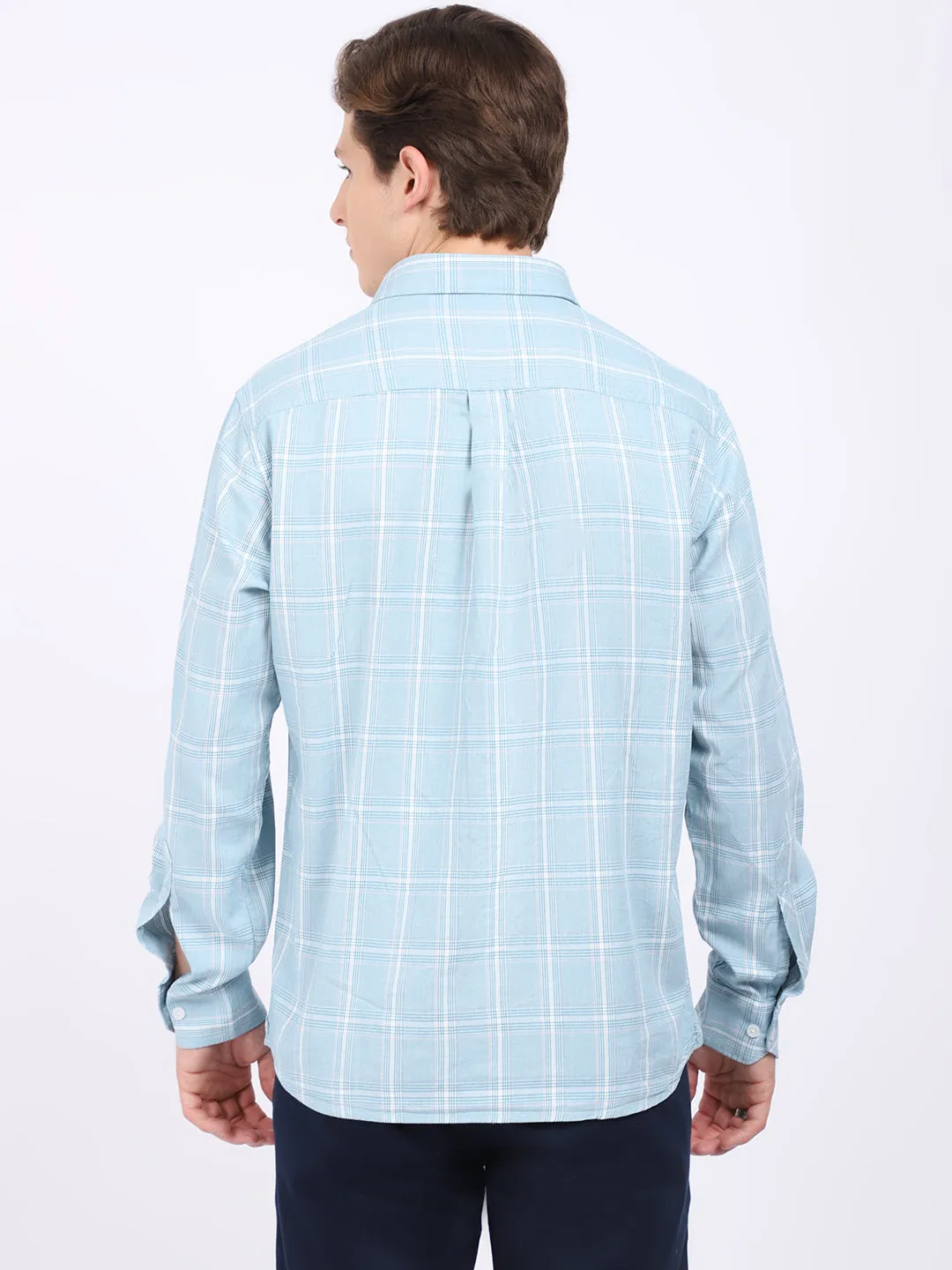 Cantabil Cotton Checkered Blue Full Sleeve Casual Shirt for Men with Pocket