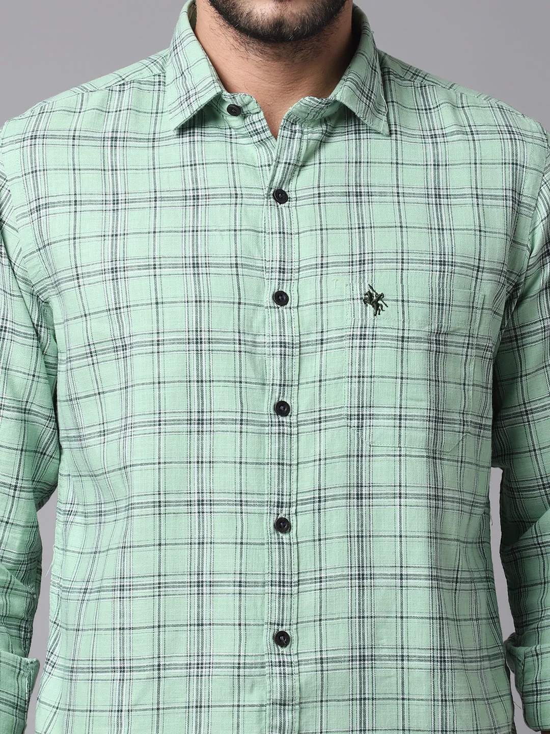 Cantabil Cotton Checkered Green Full Sleeve Casual Shirt for Men with Pocket