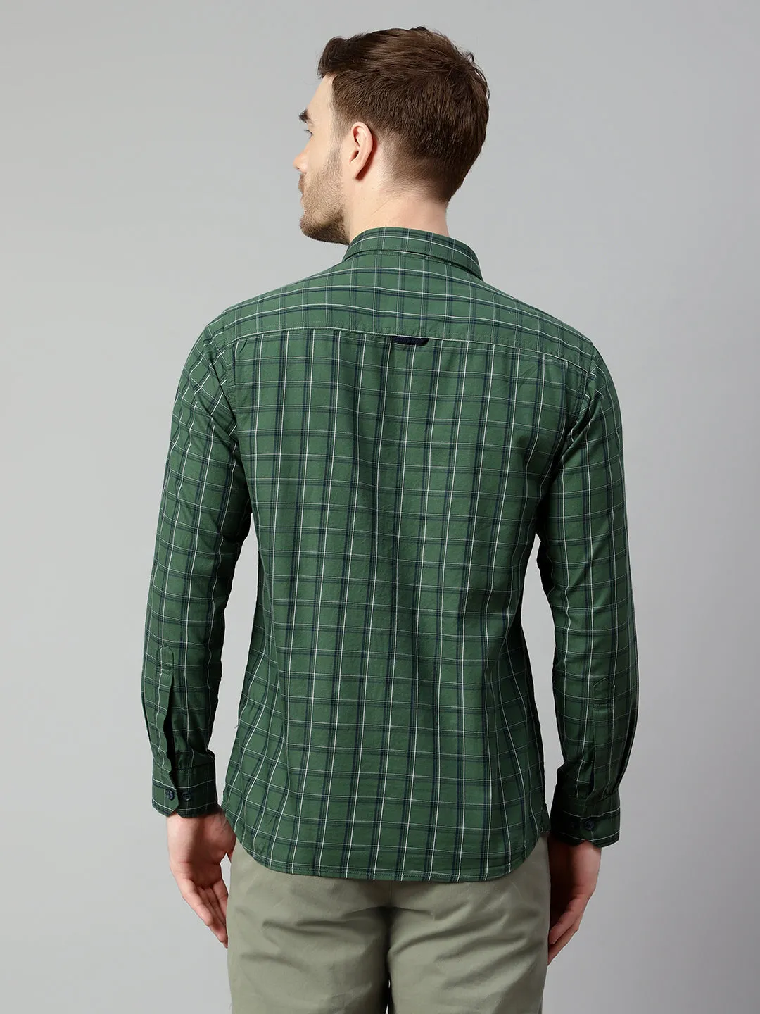 Cantabil Cotton Checkered Green Full Sleeve Casual Shirt for Men with Pocket