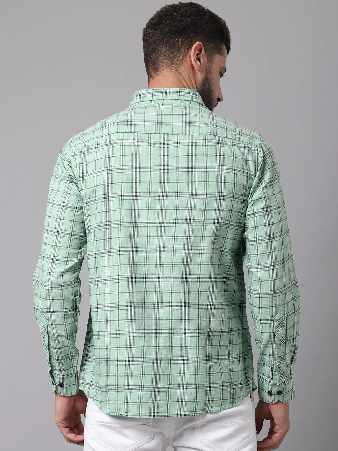 Cantabil Cotton Checkered Green Full Sleeve Casual Shirt for Men with Pocket