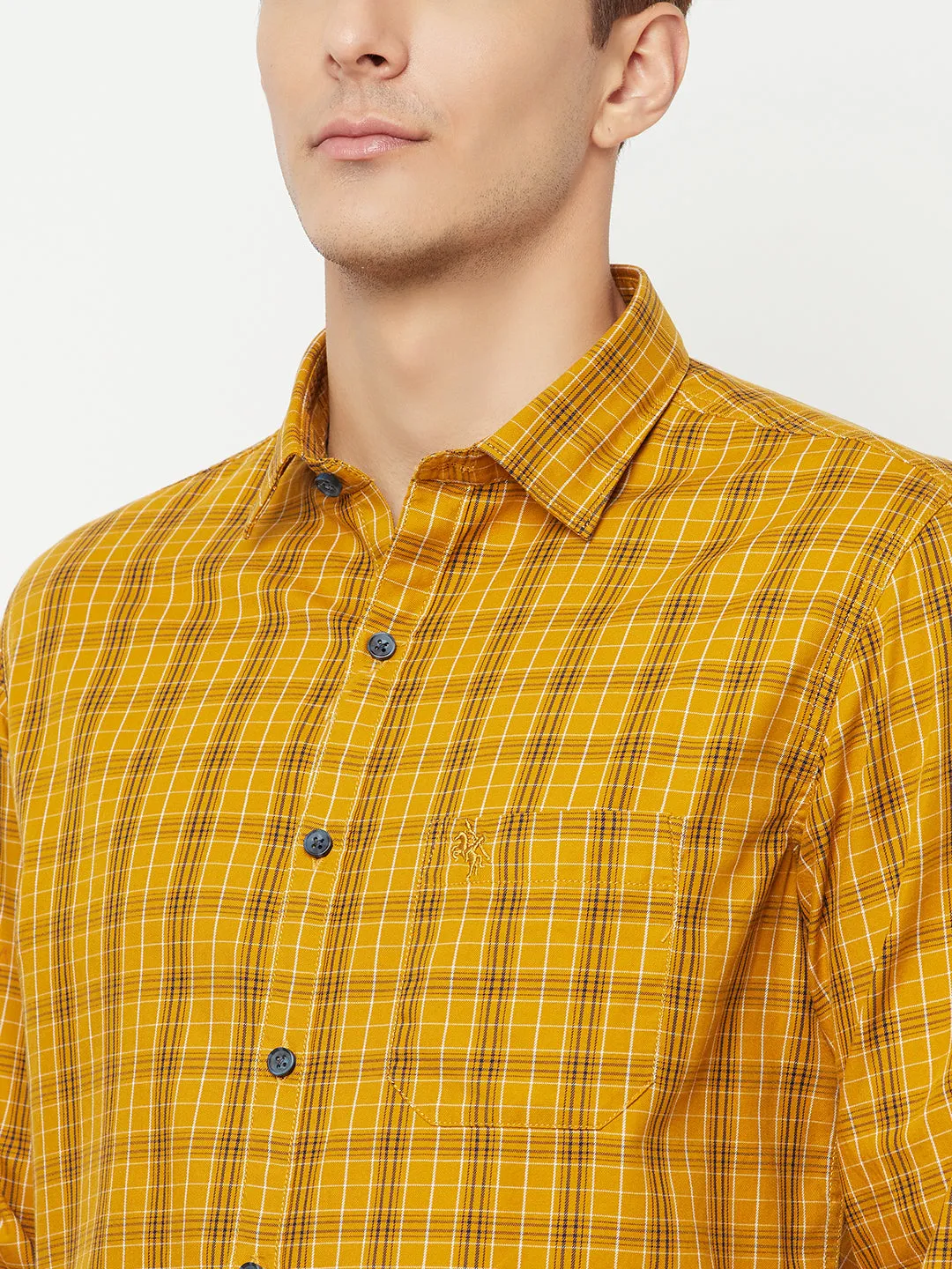 Cantabil Cotton Checkered Mustard Full Sleeve Casual Shirt for Men with Pocket